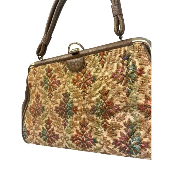 Vintage 60's Floral Tapestry Clasp Lock Satchel Purse - Picture 1 of 10
